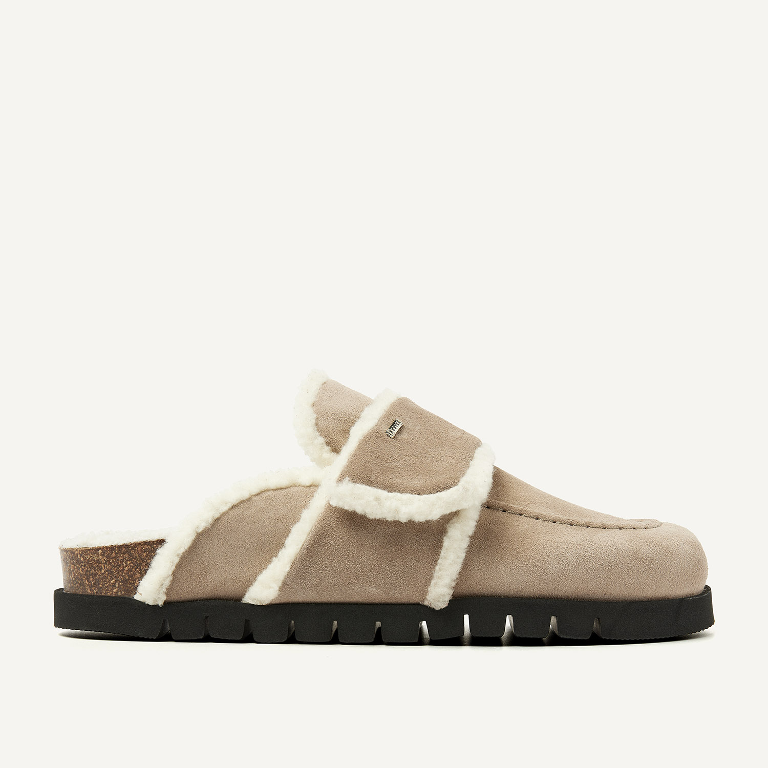 Teddy Fur | Taupe Suede Slippers for Women